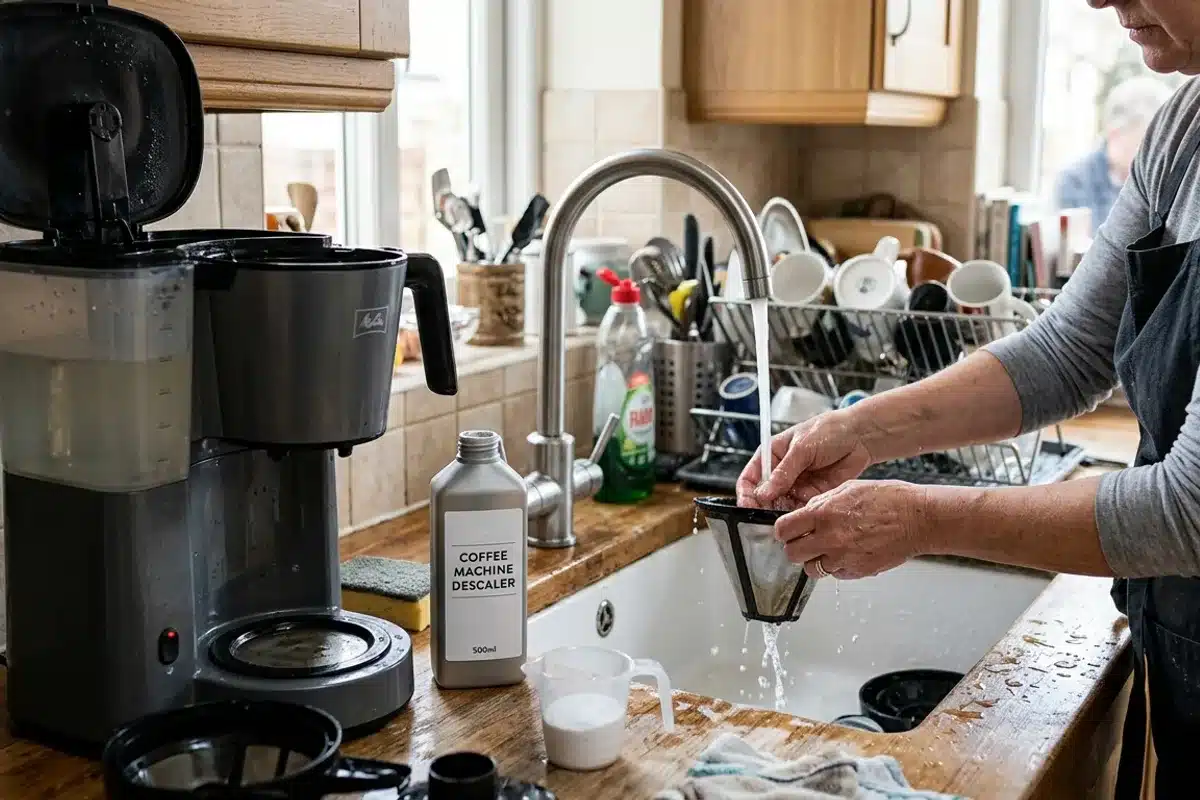 Entretien et nettoyage du percolateur Nettoyage du filtre d'un percolateur à café sous l'eau du robinet