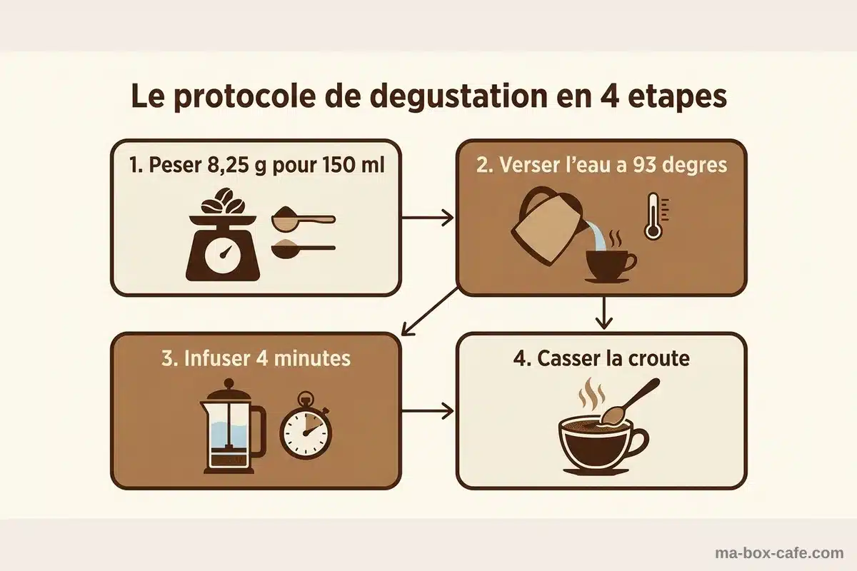 Le protocole de dégustation du café en 4 étapes Infographie des quatre étapes du protocole de dégustation du café